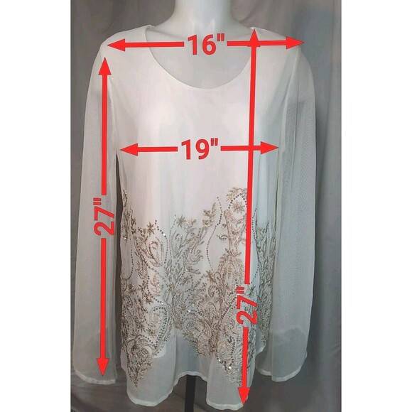 Chenault Women Ivory Mesh Lined‎ Gold Floral Embroidered Tunic Size L - Picture 2 of 8